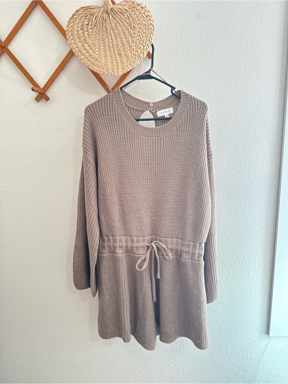 MARBLE Taupe Knit Romper with Waist Tie